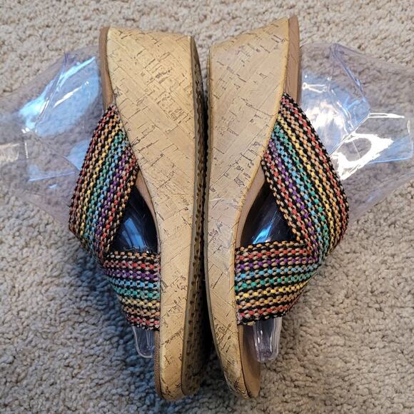 Skechers Wedge Sandals Colorful Woven Cork Heel Y2K Retro Summer Sz 8.5  GUC - Picture 4 of 9